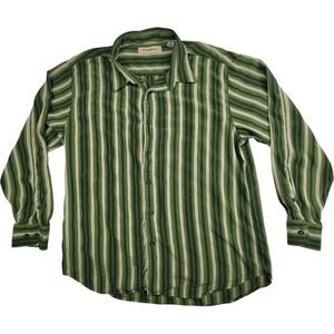 Tommy Bahama Men's Silk Shirt Green Striped Long Sleeve XL Casual Fashion